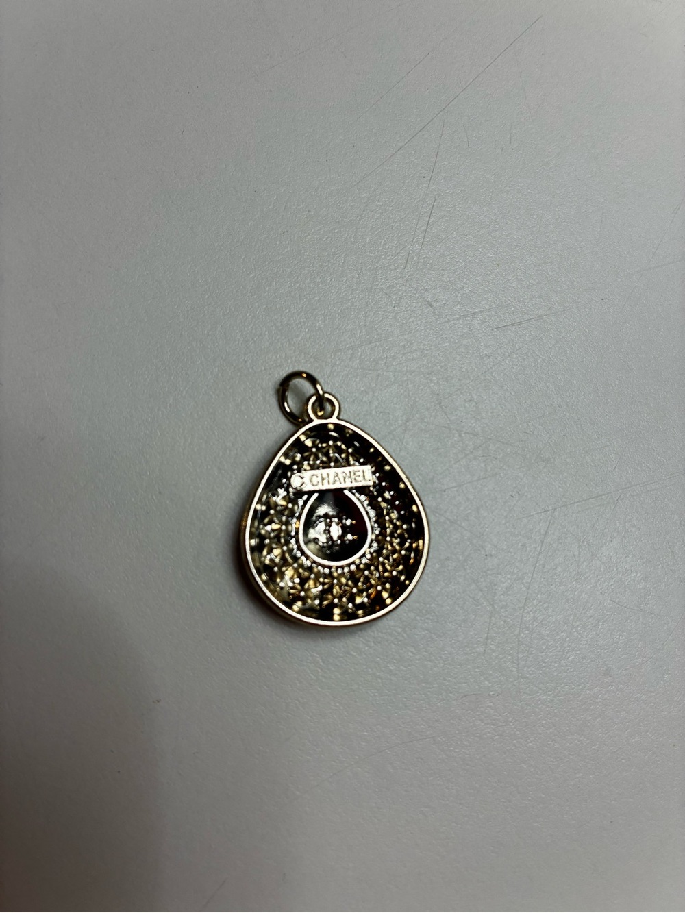 Chanel stamped Gold and Black Pearl Teardrop Pendant charm zipper pull - Picture 3 of 4